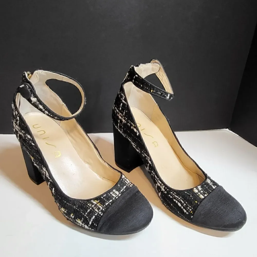 Unisa Black, White & Gold High Heeled Shoes